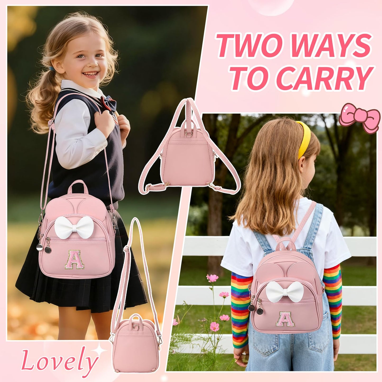 VLJTM Birthday Gift for 2 3 4 5 6 7 8 9 10 Year old Girls Personalized Initial Toddler Mini Backpack Purse for Kids-Pink-B