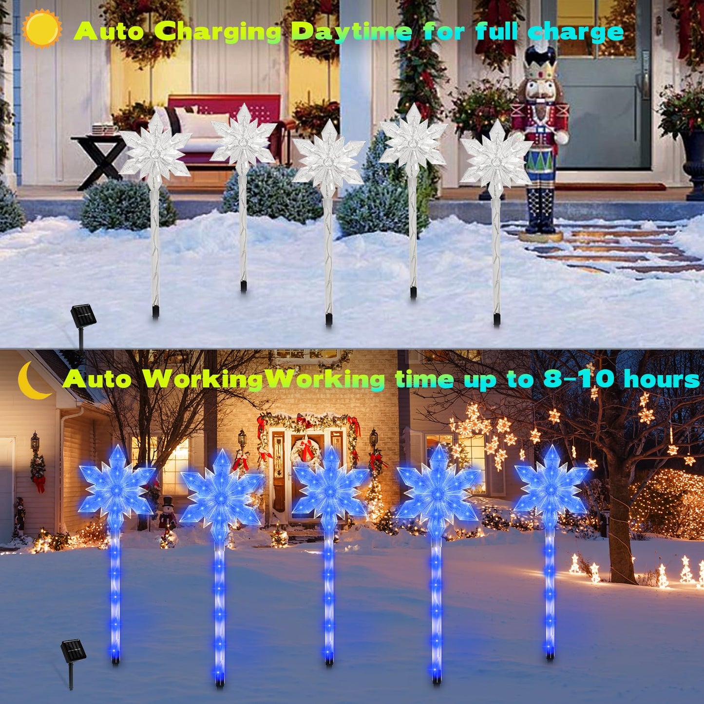 VOGVOG Snowflake Solar Christmas Pathway Lights, Set of 5 LED Outdoor Stake Lights, Waterproof Christmas Decorations for Garden, Yard, Lawn, Walkway, Patio Decor (Bule, 5pcs)