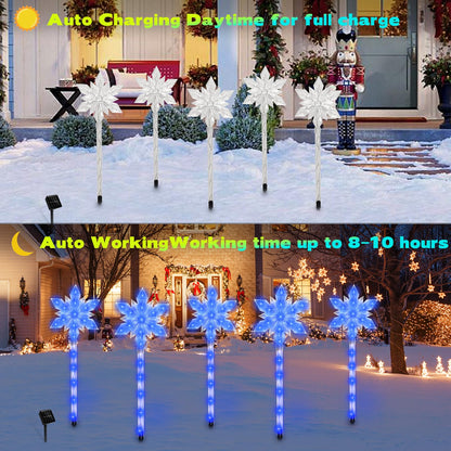 VOGVOG Snowflake Solar Christmas Pathway Lights, Set of 5 LED Outdoor Stake Lights, Waterproof Christmas Decorations for Garden, Yard, Lawn, Walkway, Patio Decor (Bule, 5pcs)