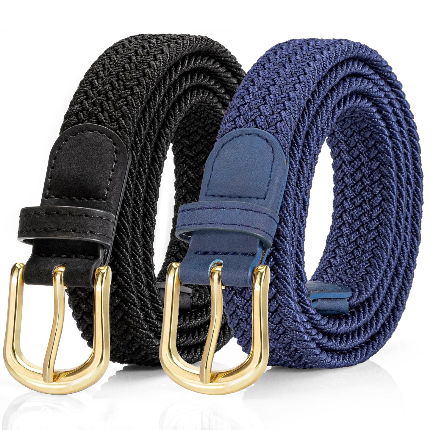 Alphyly Neries Thin Woven Braided Belt for Women, Elastic Golf Belt, Black and Blue, Fits Waist Size 28-36"