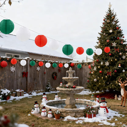 FUGUIR Christmas Paper Lanterns Red Green White Hanging Paper Lanterns for Christmas Birthday Wedding Baby Shower Party Decoration (9 PCS)