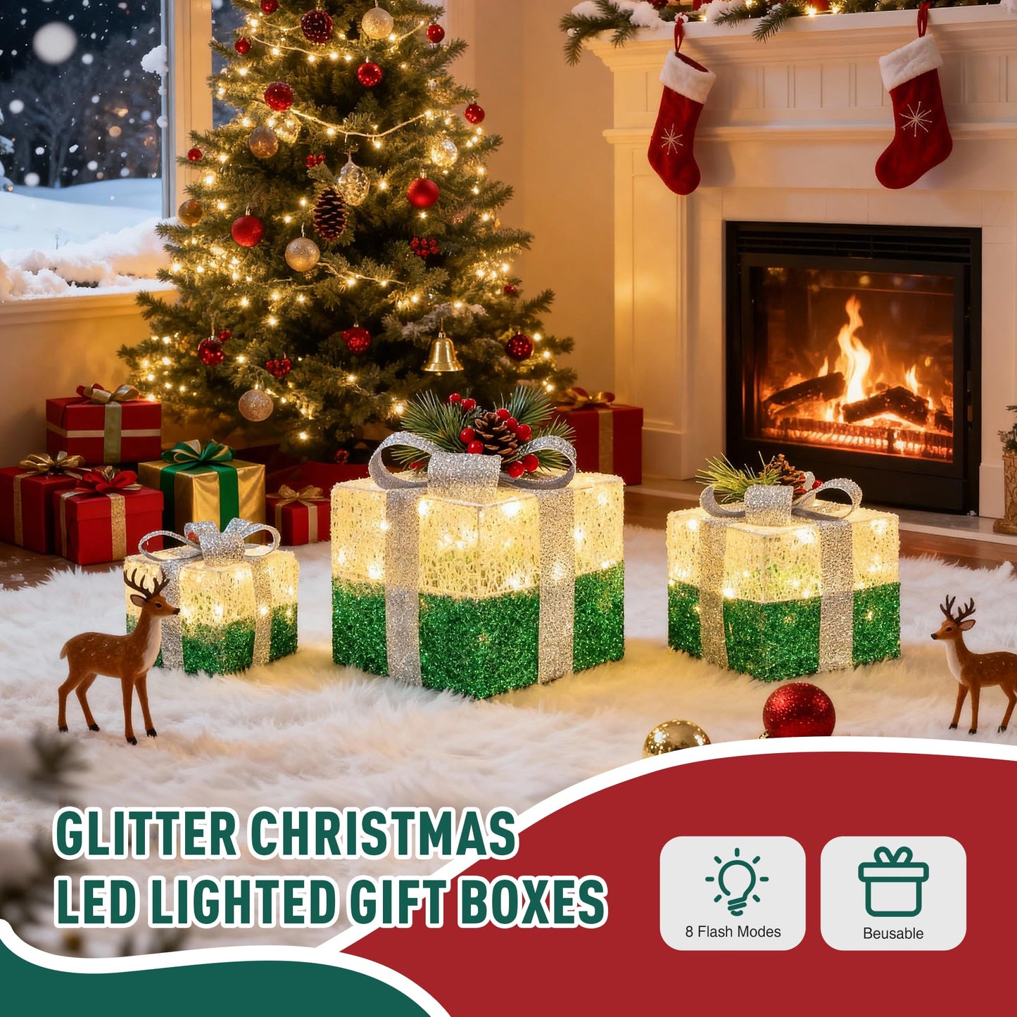 MICLIONLED Set of 3 St Patricks Day Decorations Lighted Gift Boxes，Outdoor St Patrick's Day Decor,Plug-in 65 LED Light Up Present Boxes for Outdoor Home Yard Lawn Holiday Wedding Birthday Party Decor