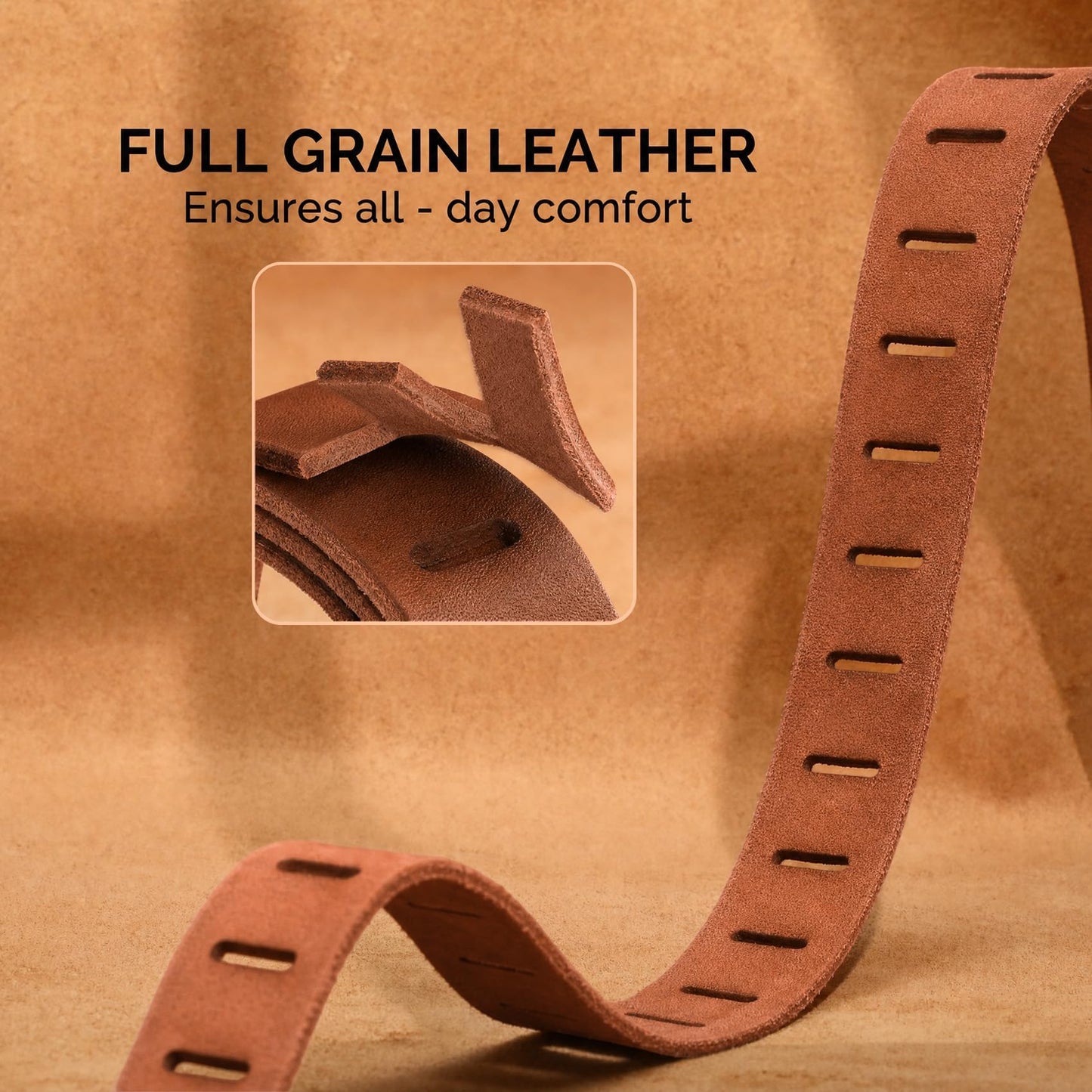 WHIPPY Genuine Leather Belt for Women Western Belt for Jeans with Vintage Gold Buckle & Full-Hole Strap, 1.5" Wide, Brown, S