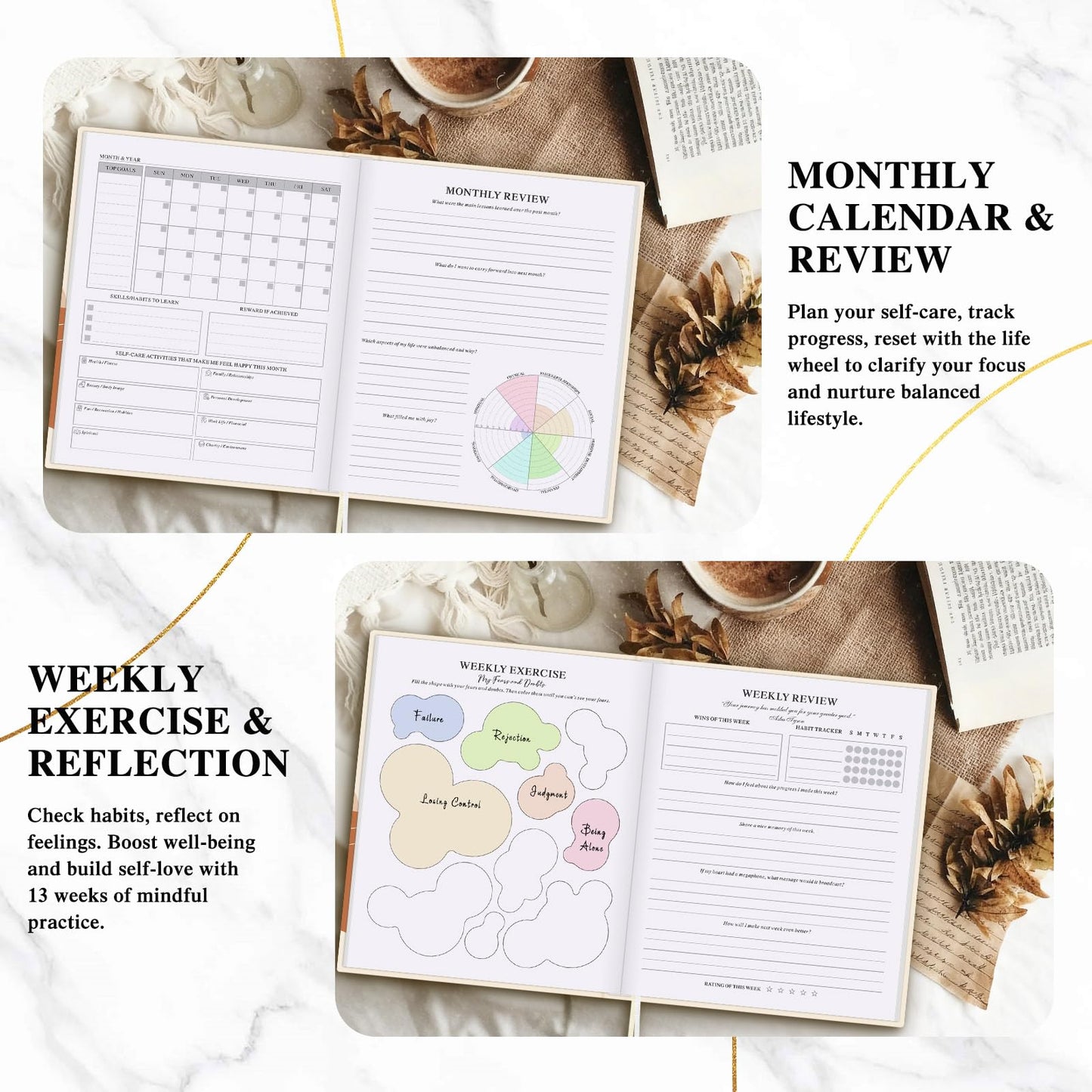 Lanpn Self Care Journal for Women, Self Love Guided Journals with Prompts, Daily Reflection Wellness & Gratitude Planner, 5 Minute Mental Health Notebook, Mindfulness Mood Log, 240 Pages
