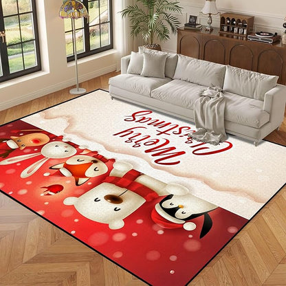 5' X 7' Christmas Area Rug Bedroom Living Room Rugs Xmas Decorative Area Rug Non-Slip Indoor Throw Rug Washable Rug Floor Carpet for Kitchen Nursery