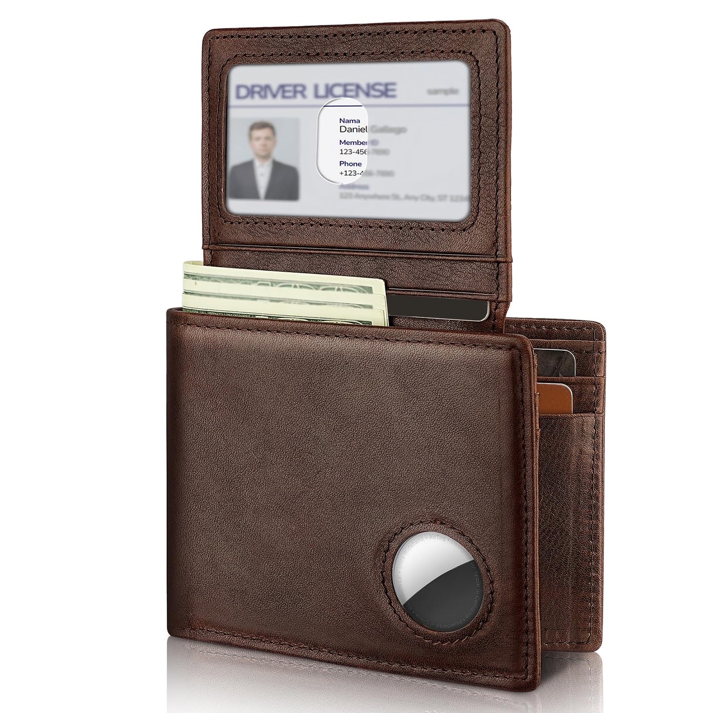 Mens Wallet With AirTag Holder, Bifold Leather RFID Blocking 2 ID Windows 12 Card Holders, Gift Box and Screen Protector Included, AirTag Not Included