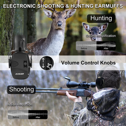 ZOHAN EM054 Electronic Ear Protection for Shooting Range with Sound Amplification Noise Reduction, Plus Soft Silicone Ear Pads (Black-GJ)