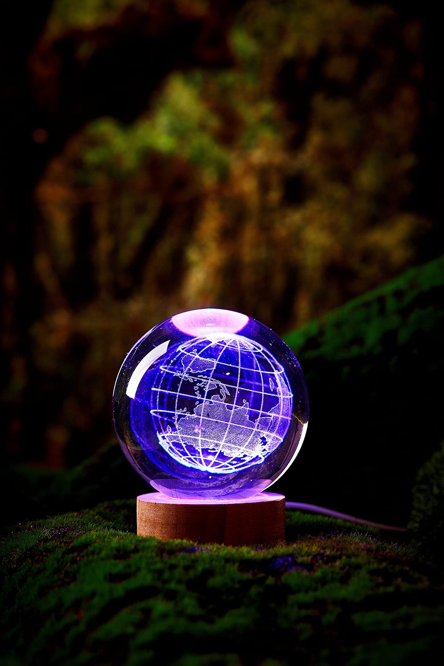 Conalisk 3D Earth Crystal Ball Lamp,3.15 inch K9 Crystal Ball Night Light with Wooden Base,Lifelike 3D LED Night Light,16 Colors Changing Light,Dimmable Remote Control,Desk lamp (D)