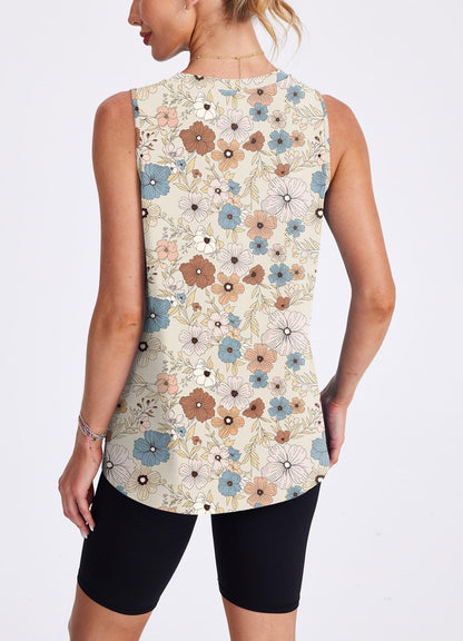 Womens Summer Tops Workout Tank Tops for Women Running Loose Fit Yoga Tops Active Floral Shirts L