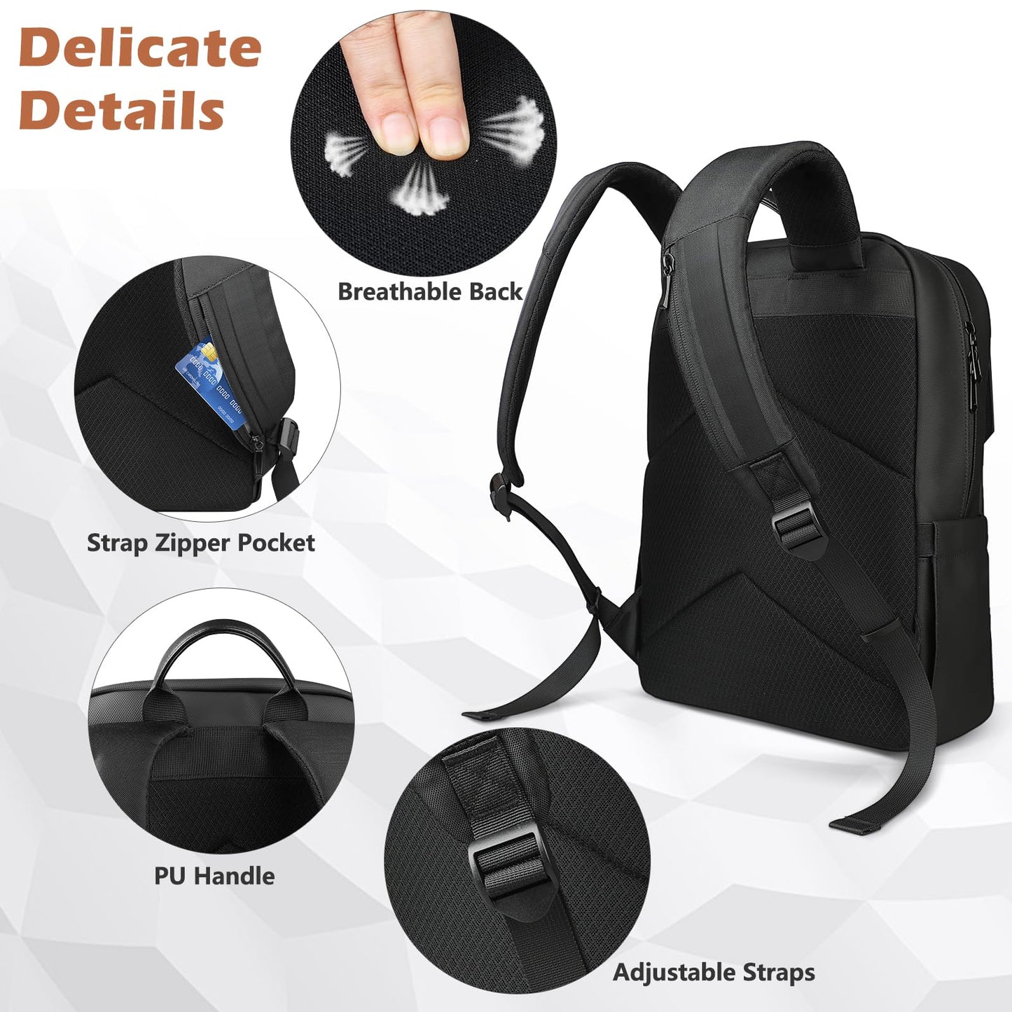 hk Slim Laptop Backpack for Men Women, Lightweight Business Backpacks 15.6 Inch Water-resistant Computer Bag for College Work Daily