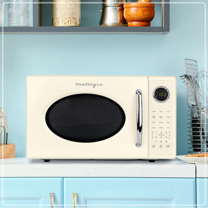 Nostalgia Retro Microwave Oven - 0.7 Cu Ft, 700-Watt Countertop Size with Glass Turntable, Child Safety Lock, 8 Auto-Cook Programs, Digital Clock - Aqua