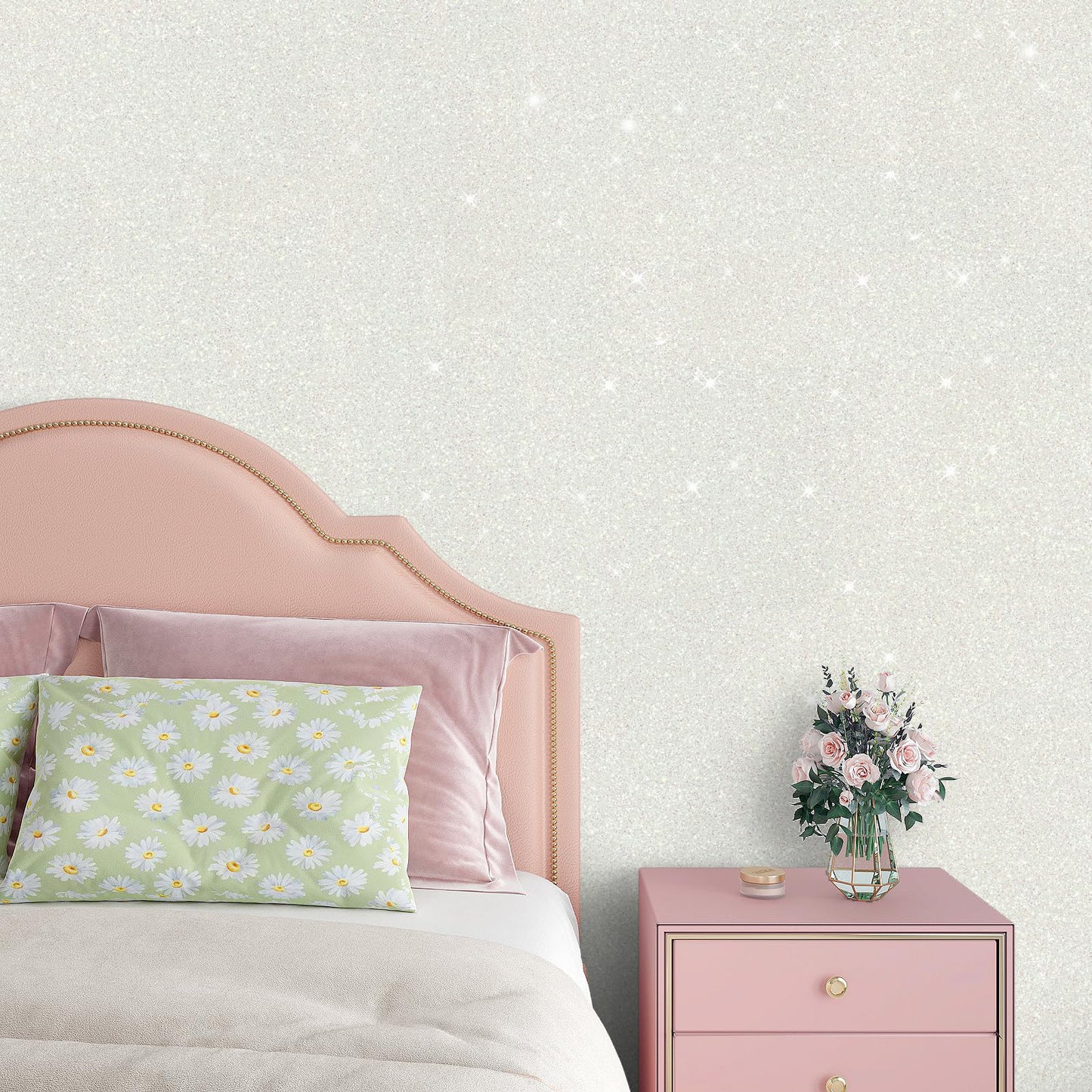 VaryPaper Sparkle Off White Glitter Wallpaper Peel and Stick Wallpaper Glitter Contact Paper for Cabinets Decorative Self Adhesive Removable Wall Paper for Bedroom Bathroom Walls 15.7''x78.7''