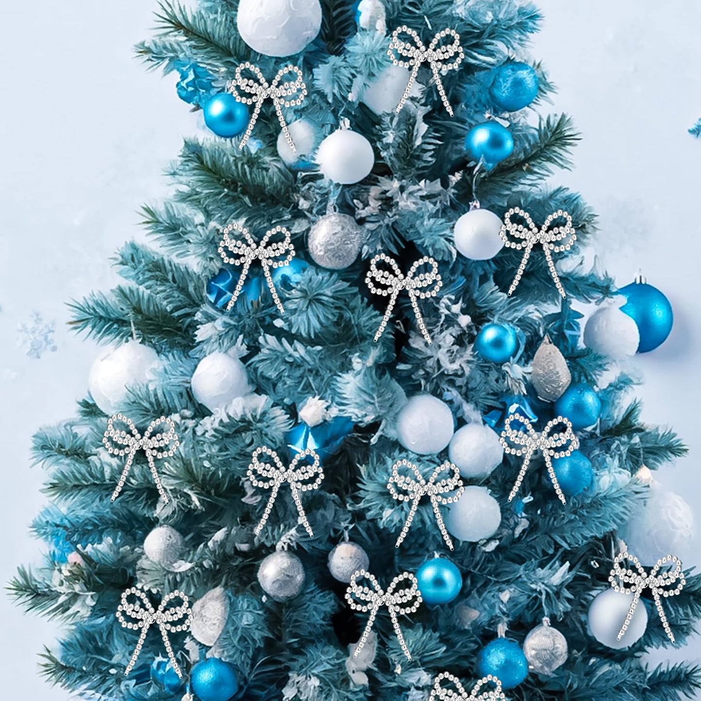 Arrowbash 12 Pcs Pearl Bow Christmas Tree Ornaments Silver Christmas Metallic Pearl Bead Bow Hanging Ornaments 3.15 x 3.54 Inches Pendant for Garland Wreath Gift Wrapping DIY Craft Holiday Decoration