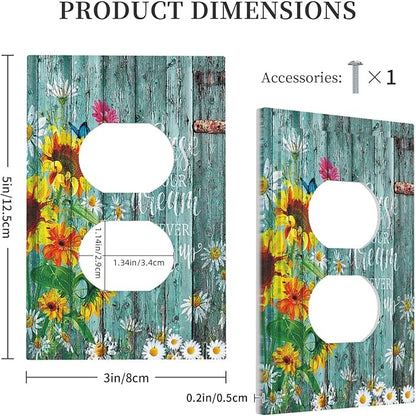 Turquoise Rustic Wood Planks Sunflower Butterfly 1 Gang Outlet Plate Decorative Single Duplex Wall Plate Covers Electrical Receptacle Light Switch Cover Switchplate for Country Bathroom Decor