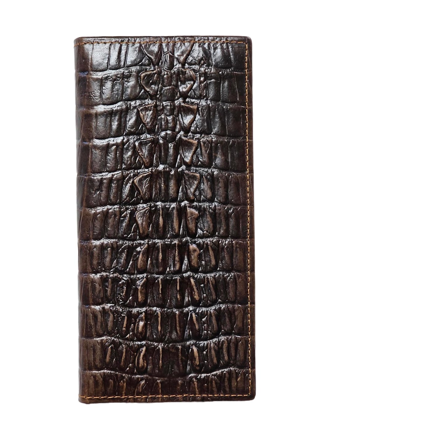 AurexaFashion Genuine Leather Bifold Long Wallet for Men, Retro Vintage Embossed Clutch with Zipped Coin purse & Credit card Slots. RFID Blocking. Crocodile Tail- Coffee