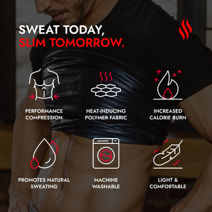 Sweat Shaper Men's Athletic Tee, Short Sleeve Compression T-Shirt, Performance Baselayer Workout Shirt (Black, Medium)