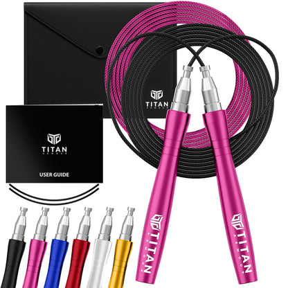 Titan Armour® Speed Rope - Professional Self-Locking & Adjustable, Adult Speed Jump Rope | 2 x Steel Ropes, Cable Protector & Travel Case | Jump Rope Crossfit, Boxing, Fitness MMA for Men & Women