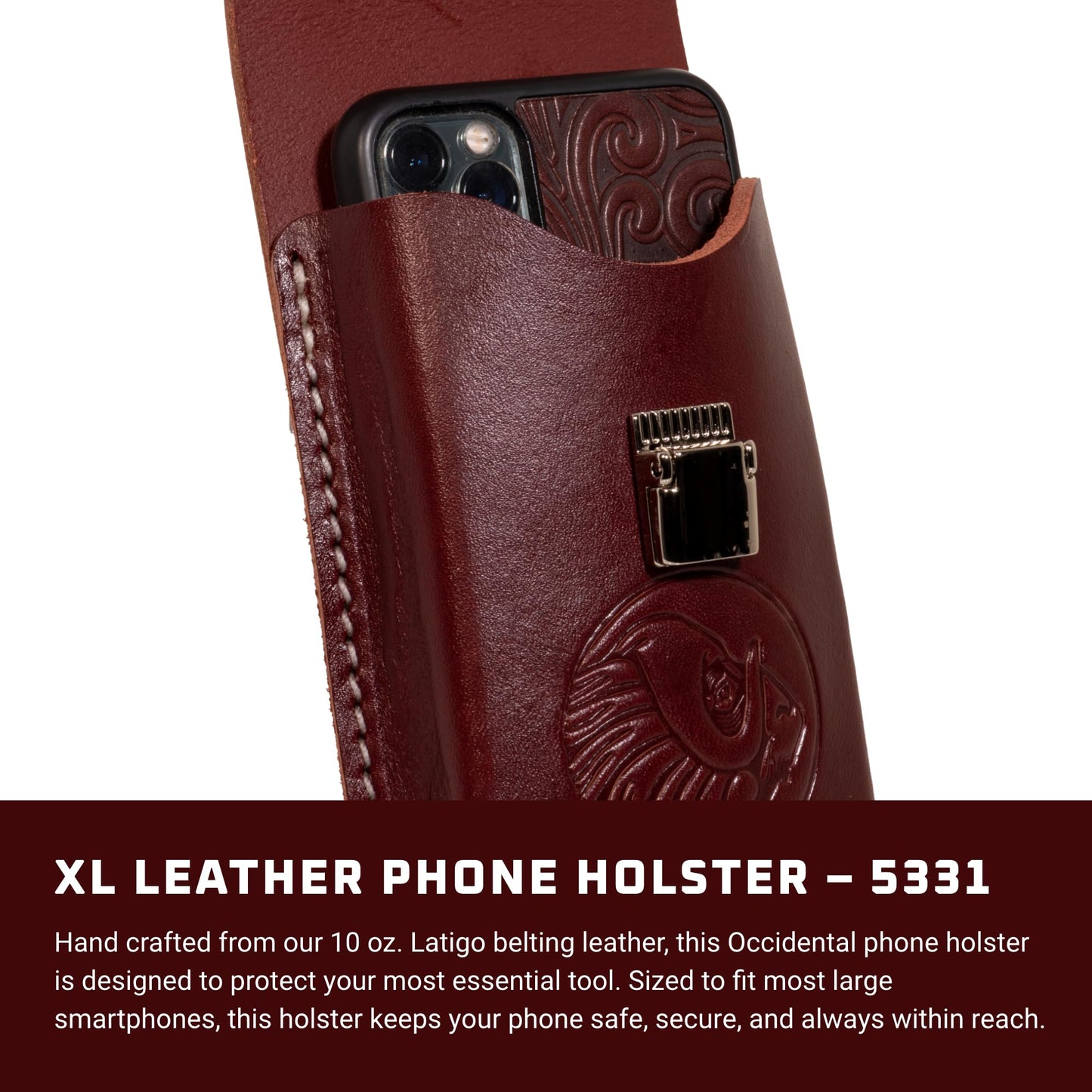 Occidental Leather XL Leather Phone Holster - Fits Up to a 3" Belt - Secure & Stylish - Flexible Carry - Made in USA