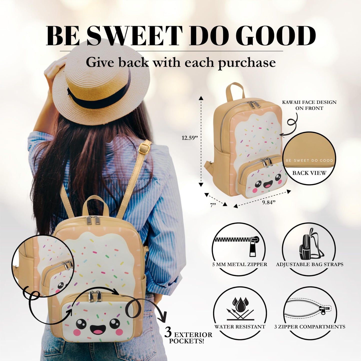 Remember Like Yesterday - Kawaii Poptart Backpack Purse | Women and Kids Fashion Backpack Purse | Faux Leather