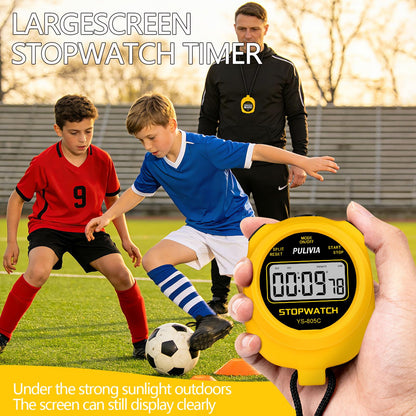 PULIVIA Stopwatch Timer with Countdown, Simple Operation Digital Stop Watch for Sports, Countdown-Alarm Button-Sound, AAA Battery Included (Yellow)