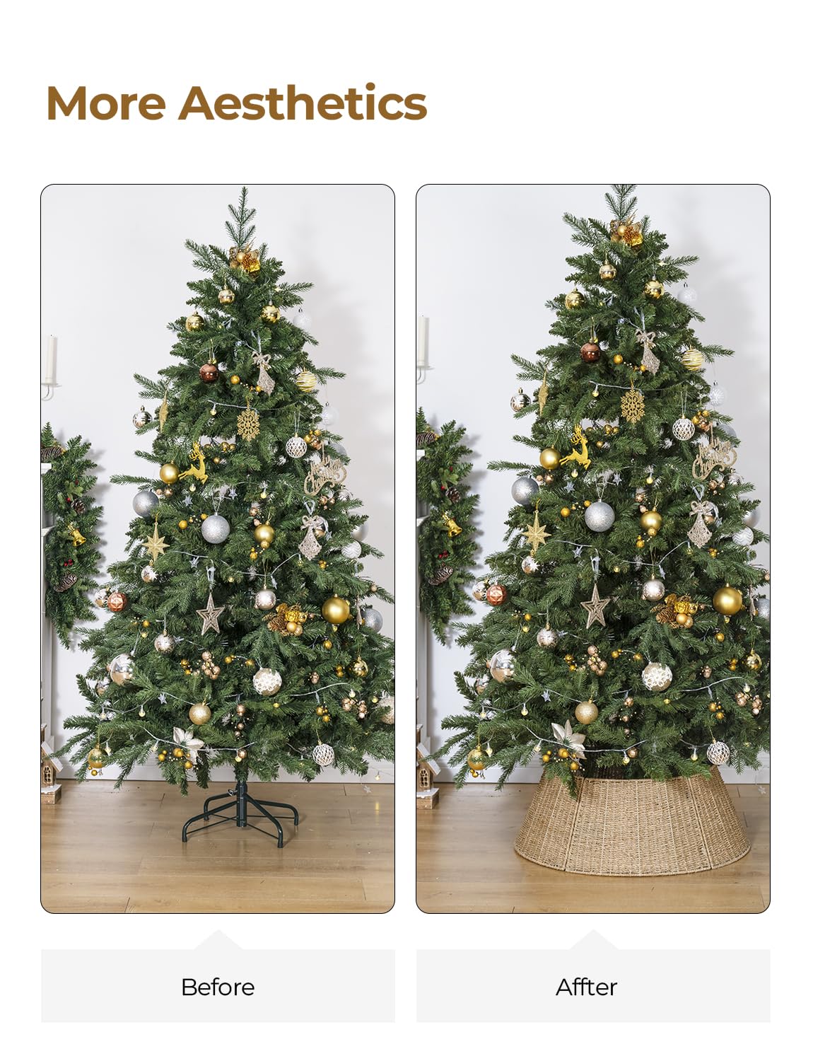 StorageWorks 26 Inch Christmas Tree Collar, 5-Piece Durable Seagrass Christmas Tree Skirt for Home Decor, Handcrafted Tree Base Cover for Artificial Trees, Large