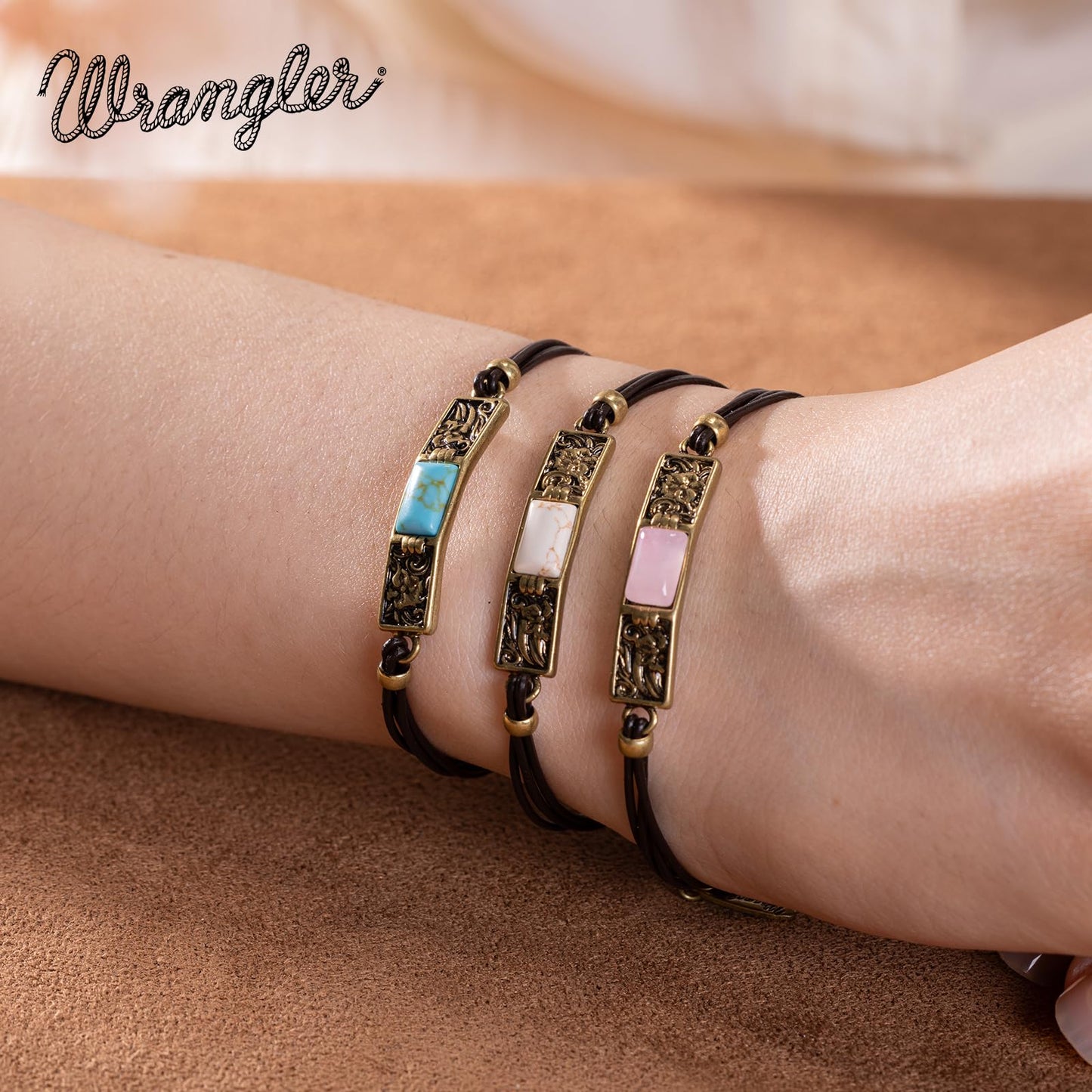 Montana West x Wrangler Faux Leather Wrap Bracelets for Women Western Country Bohemian Cowgirl Turquoise Dainty Jewelry AR-WGW-1119G-BG