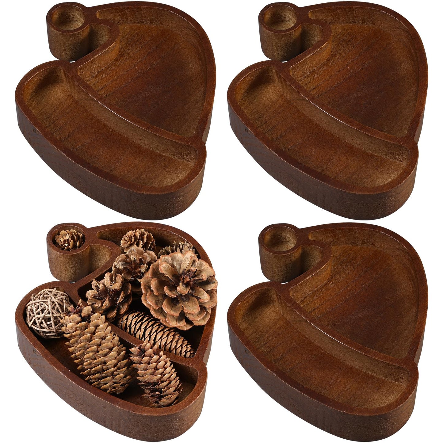 Jingmore 4 Pcs Christmas Wooden Bowl Santa Hat Tray Dough Charcuterie Board Rustic Xmas Sushi Plate Hand Carved Wood Bowl Paulownia Bowls for DIY Decoration Dining Home