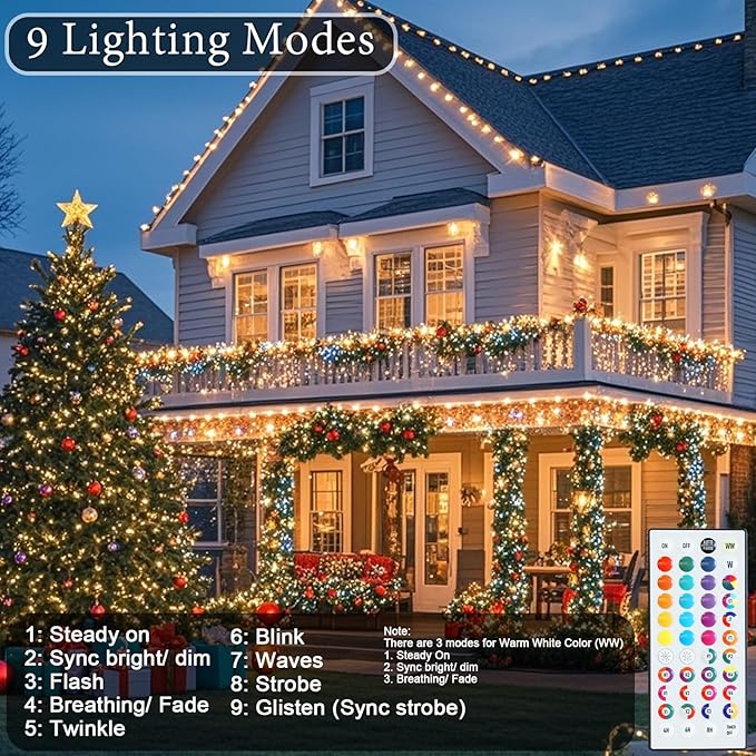 Color Changing Christmas String Lights with Remote, 35 Colors 66FT 200LED String Lights Outdoor Decoration, Indoor Connectable Fairy Lights Plug in for XMAS Tree Thanksgiving Christmas Decoration