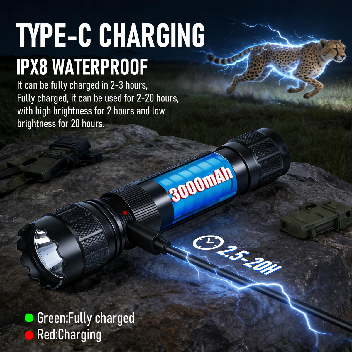 SABERTOOTH Red Hunting Light Rechargeable Tactical Flashlight with Holster 1800LM 340-yard Red LED Flashlight for Hunting Coyotes, Wild Boars, and Vermin