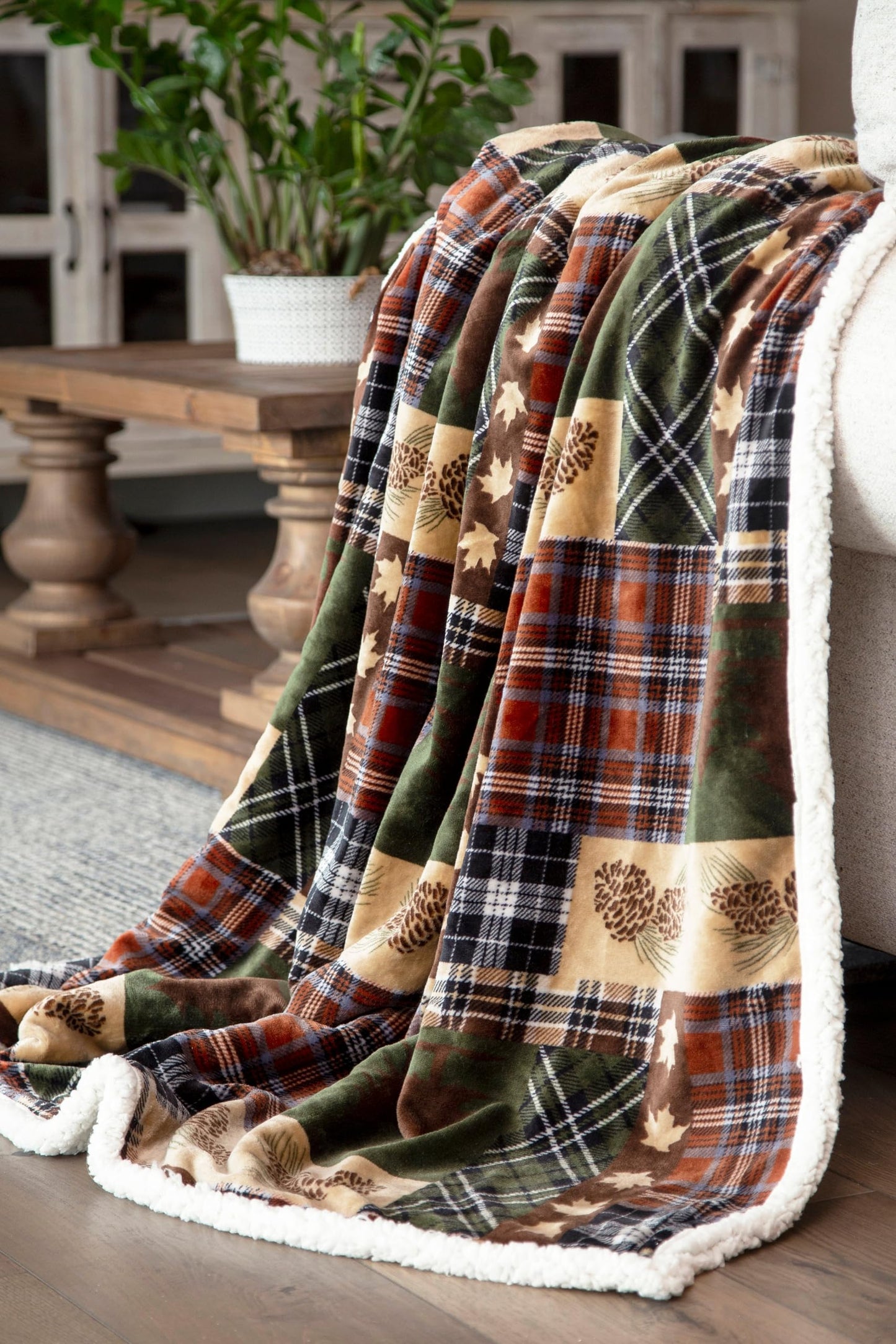 Carstens, Inc. Ultra Premium Super Soft Plush Sherpa Fleece Oversized Throw Blanket 54" x 68", Tree Plaid