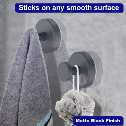 Bntuk Suction Cup Hooks for Shower, Removable Towel Hooks for Bathroom Window Glass Door Wall, Bath Robe Looafh Hook for Hanging - 2 Pack, Grey