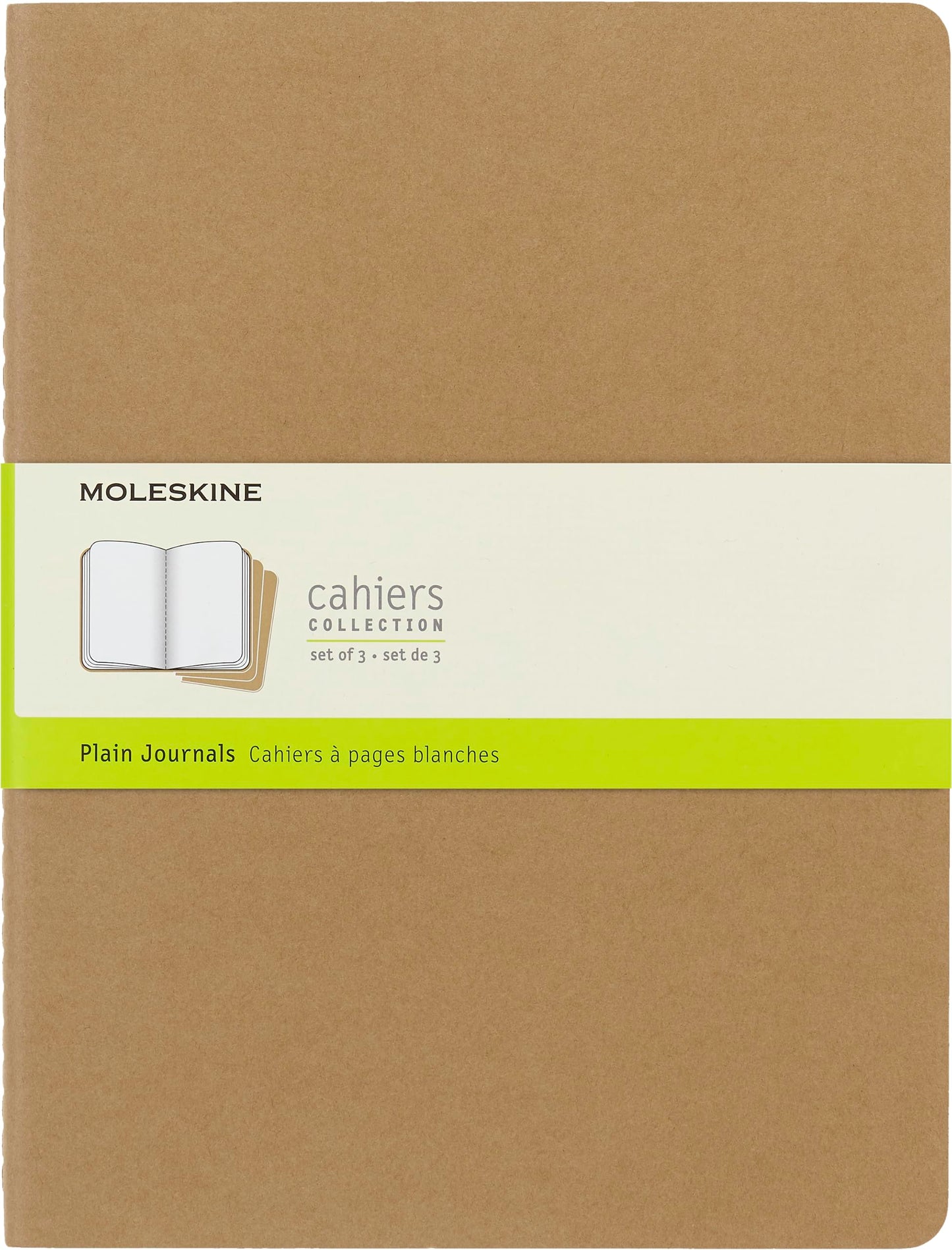Moleskine Cahier Journal, Soft Cover, XL (7.5" x 9.75") Plain/Blank, Kraft Brown, 120 Pages (Set of 3)
