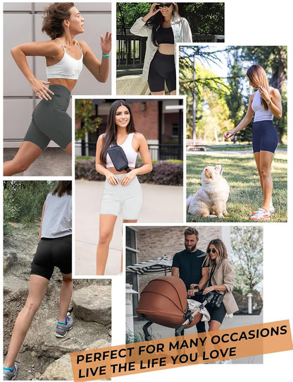 Womens 5" Biker Shorts with Pockets High Waisted Tummy Control Yoga Workout Gym Stretchy Spandex Shorts Leggings Compression Athletic Run Bicycle Cycling Volleyball Exercise Dance Bike Shorts Tights