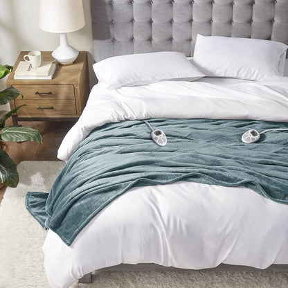 Serta Luxuriously Soft Plush Electric Blanket Fast Heating Cozy Cover, Safety Auto Shut Off Timer, Low EMF, Multi Heat Setting, ETL Certified, Machine Washable, Grey King (92 in x 100 in)