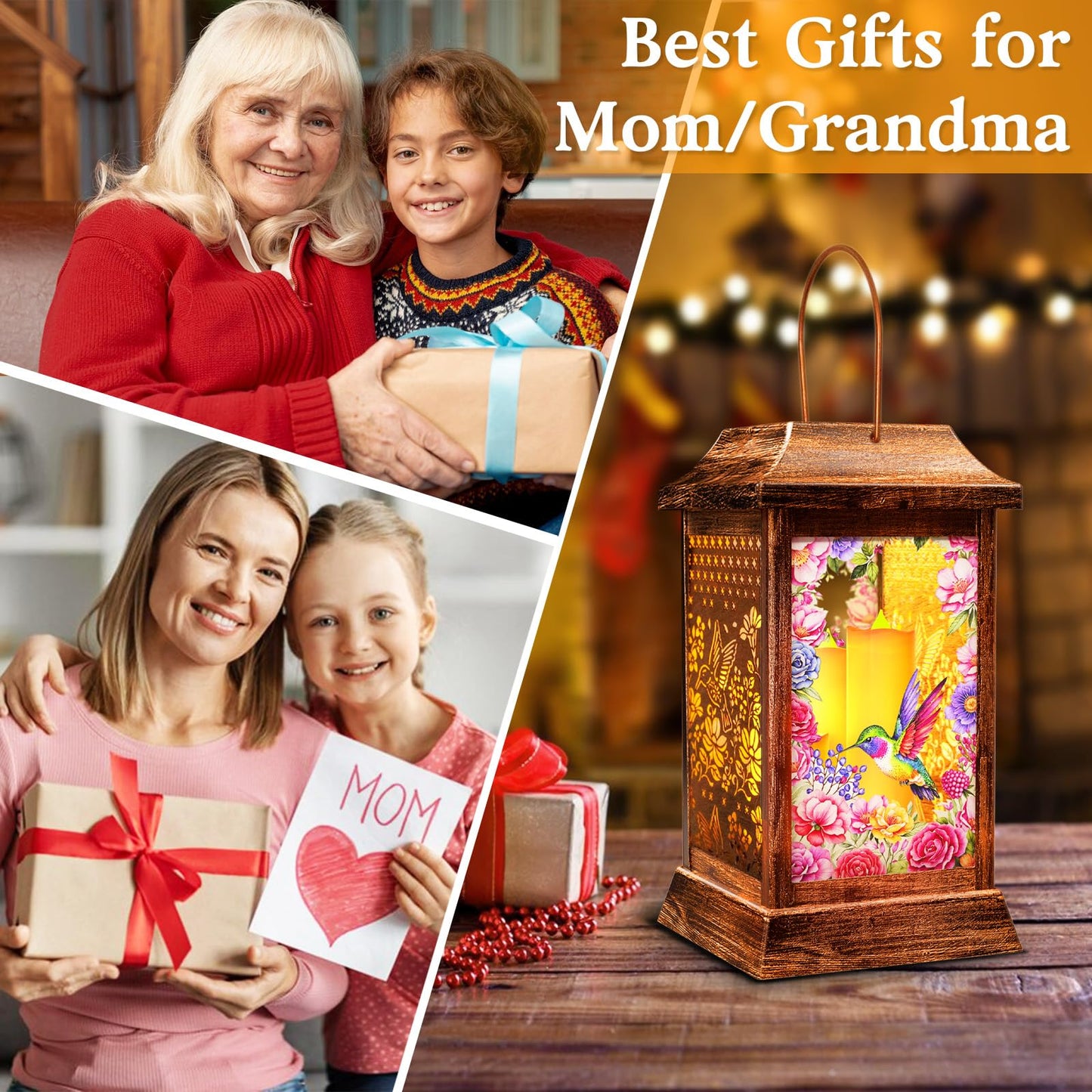 Hummingbird Solar Lanterns Outdoor Waterproof, Metal & Glass Hanging Lights Garden Decor, Birthday Gifts for Mothers Day Women Mom Christmas, Decorative Lights for Outside Yard Patio Backyard Porch