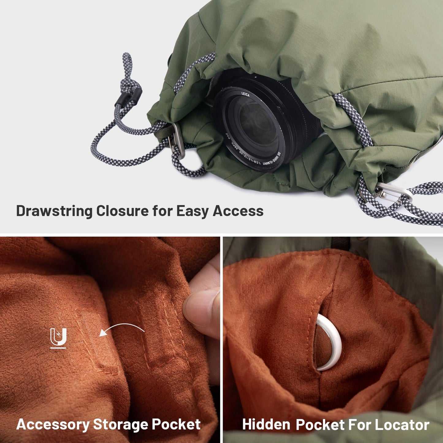 PGYTECH OneGo Drawstring Small Camera Bag, Leather Soft Camera Pouch compatible with Mirrorless Cameras/Nikon/Canon/Sony//Pocket 4/Fuji Camera Case