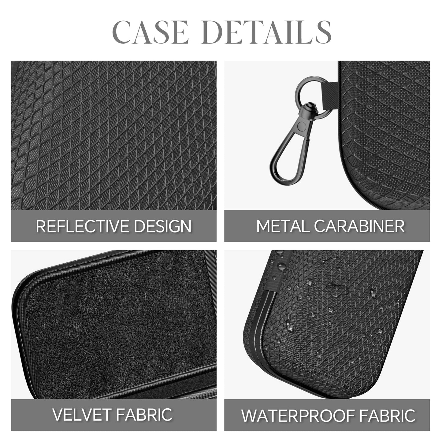 LUREMADE Double Oversized Eyeglasses Case Dual Sunglasses Case Hard Shell Glasses Case with Clip Metal Carabiner Travel, Black