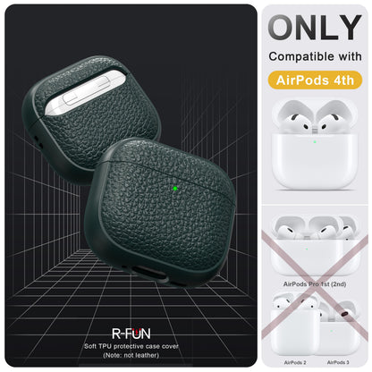 R-fun for Airpods 4 Case, Soft TPU (Leather-Like Design) Drop Protection Cover for Men and Women with Lanyard and Cleaner Kit, Compatible with Apple Latest Airpods 4th Gen(USB-C)(2024)-Green