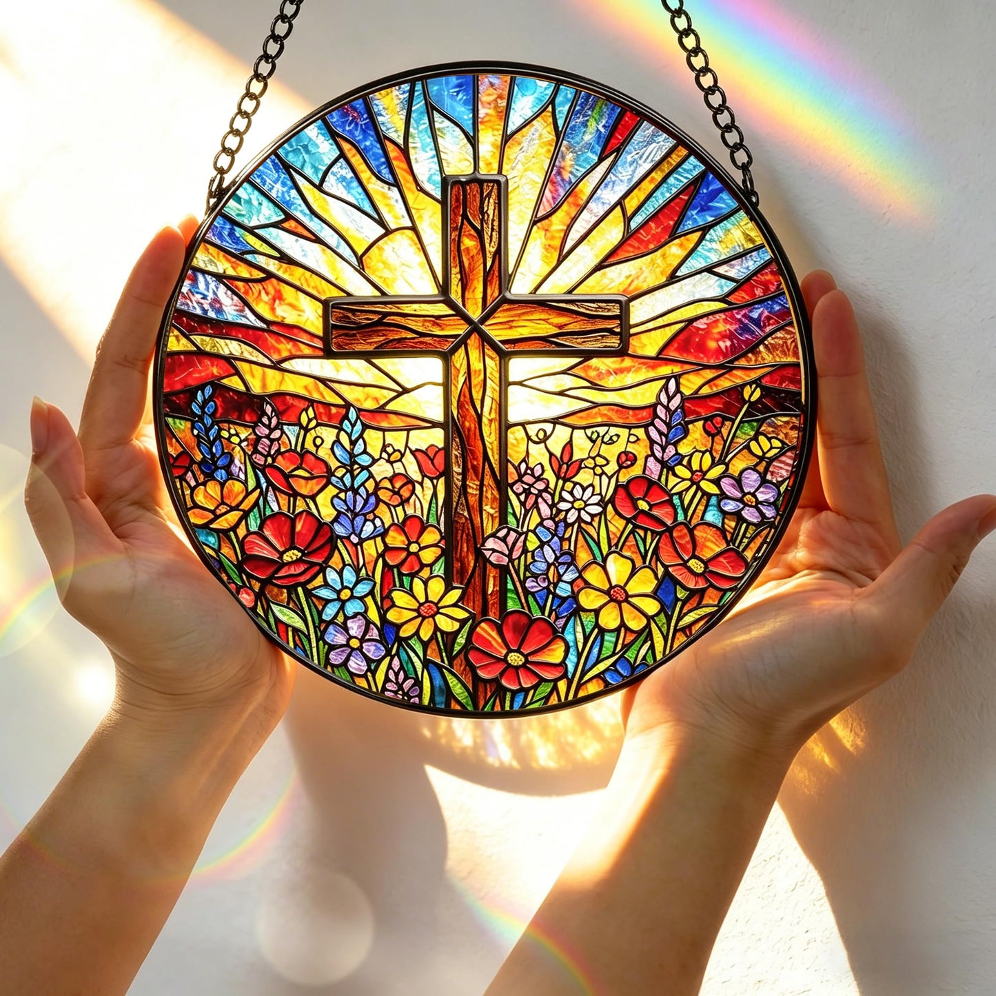 Stained Glass Window Hanging, 7.8 Inch Stained Glass Cross Suncatcher, Christian Window Hanging, Suncatcher for Windows, Doors & Home Decor, Church Decor, Christian Gifts, Religious Gifts & Cross Gift