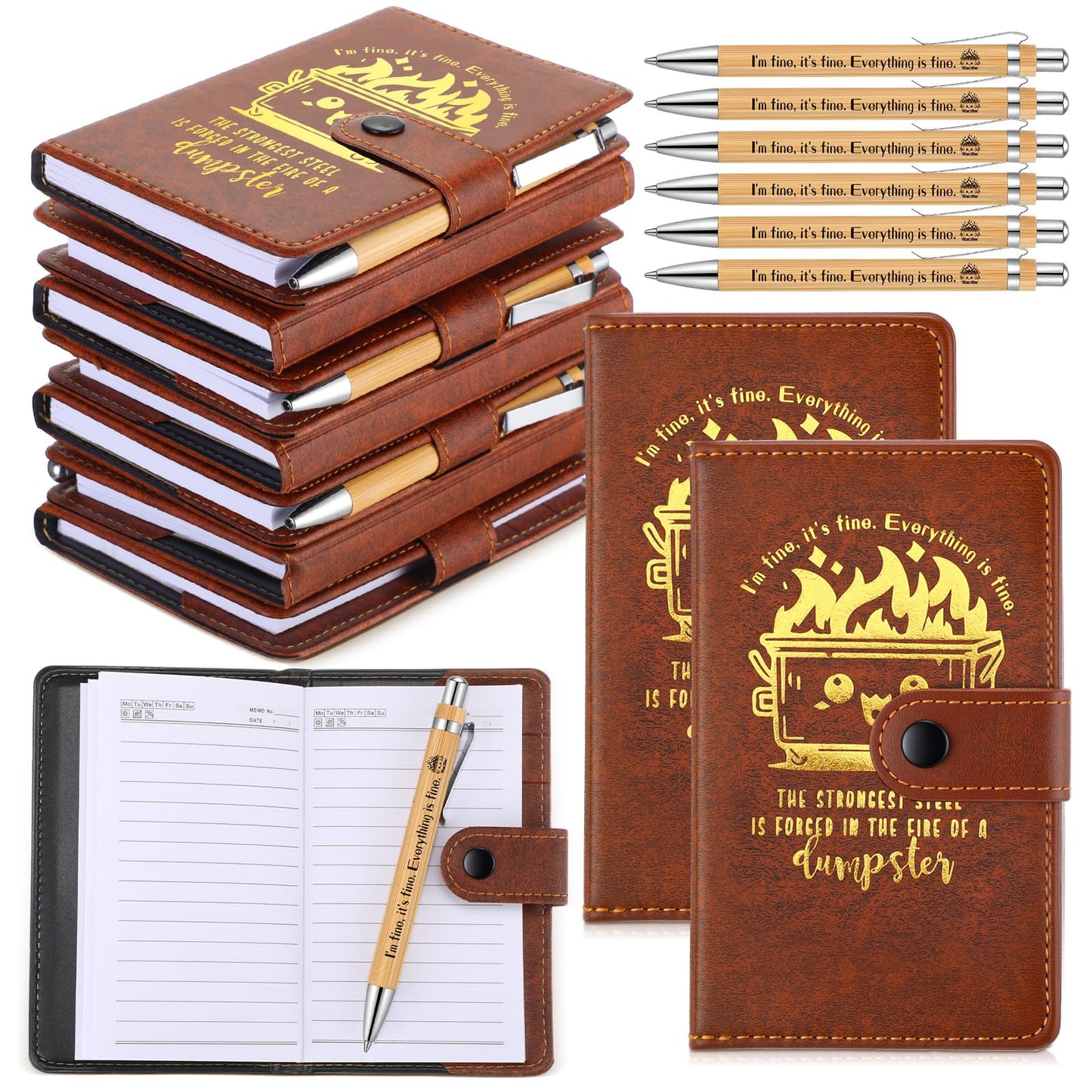 Colarr 10 Sets Dumpster Fire Response Team Leather Notebooks Pens Funny Coworker Office Gifts Employee Appreciation Gifts for Lab Week Graduation Teacher Volunteer Administrative Professional (Brown)