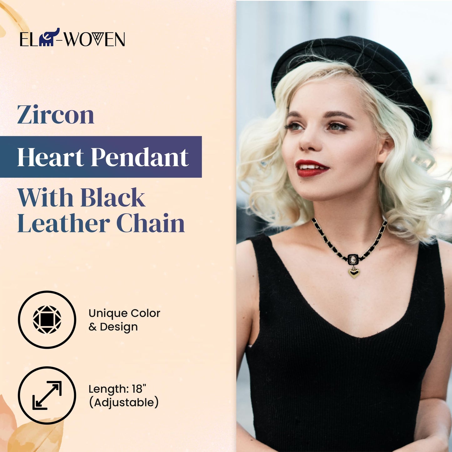 Heart Pendant Necklace with Zircon - Cubic Zirconia Vintage Jewelry Leather Women's Necklace