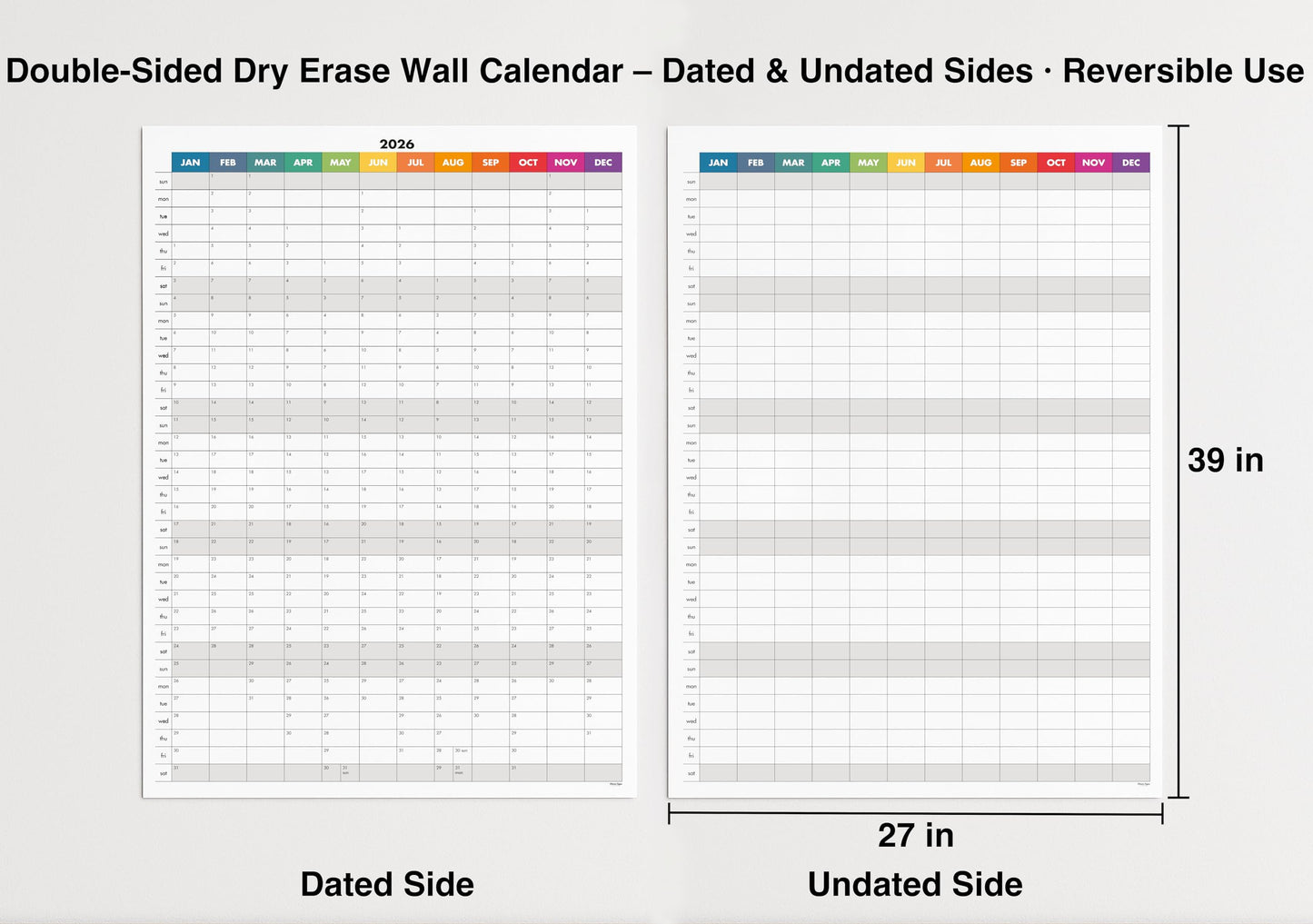 Dry Erase Wall Planner (27×39 in) – Double-Sided Reusable Yearly Planner with Undated Planning Board & 2026 Calendar Reference, Large Laminated Write & Wipe Wall Calendar for Home, Office, Classroom— Rolled Poster.