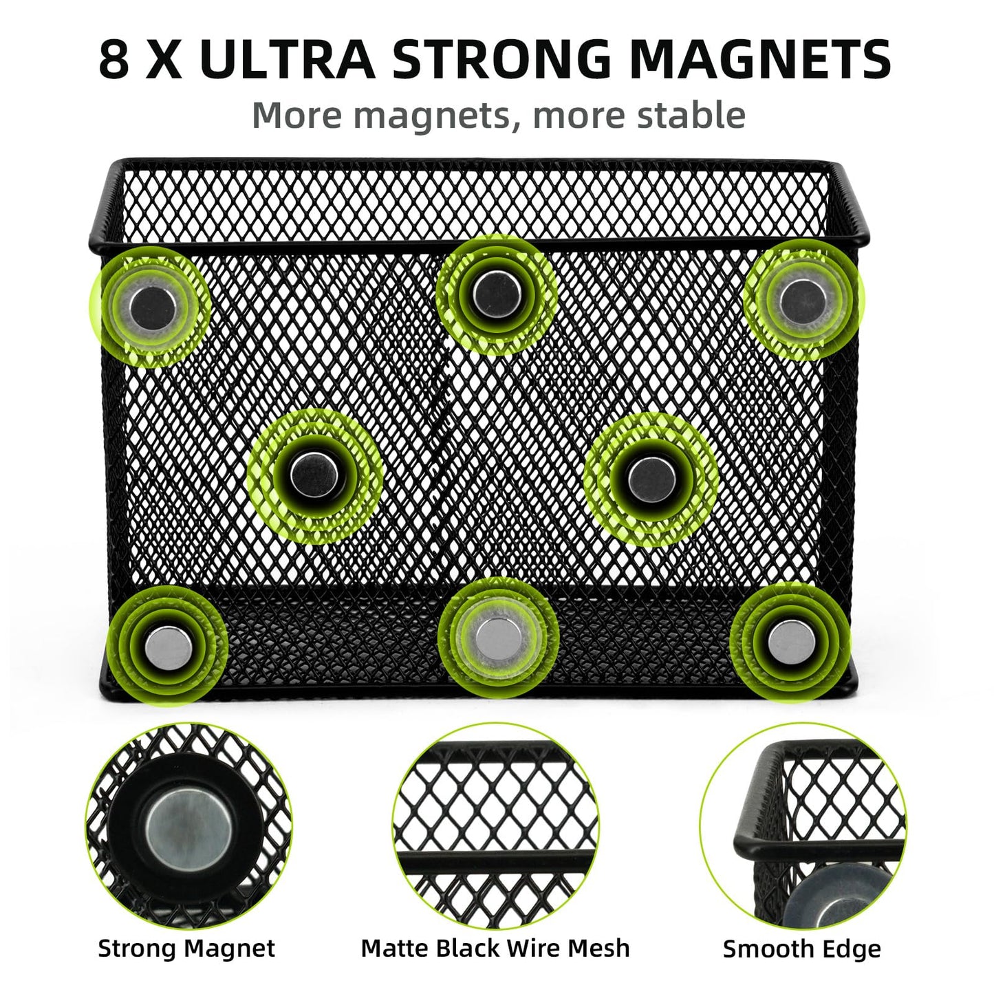 Neudeco Magnetic Locker Shelf Organizer, Pencil Holder, Metal Storage Basket for Whiteboard, Refrigerator, Ideal Cabinet for School, Black (Pack of 3)