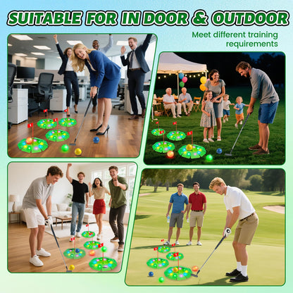 VATOS Light up Golf Putting Game Set - Glow Mini Golf Toy with 4 LED Holes, 4 Balls(2 Glow), Extendable Putter,Build Your Own Course at Home Indoor Outdoor Family Fun Golf Gifts for Kids Adults Golfer