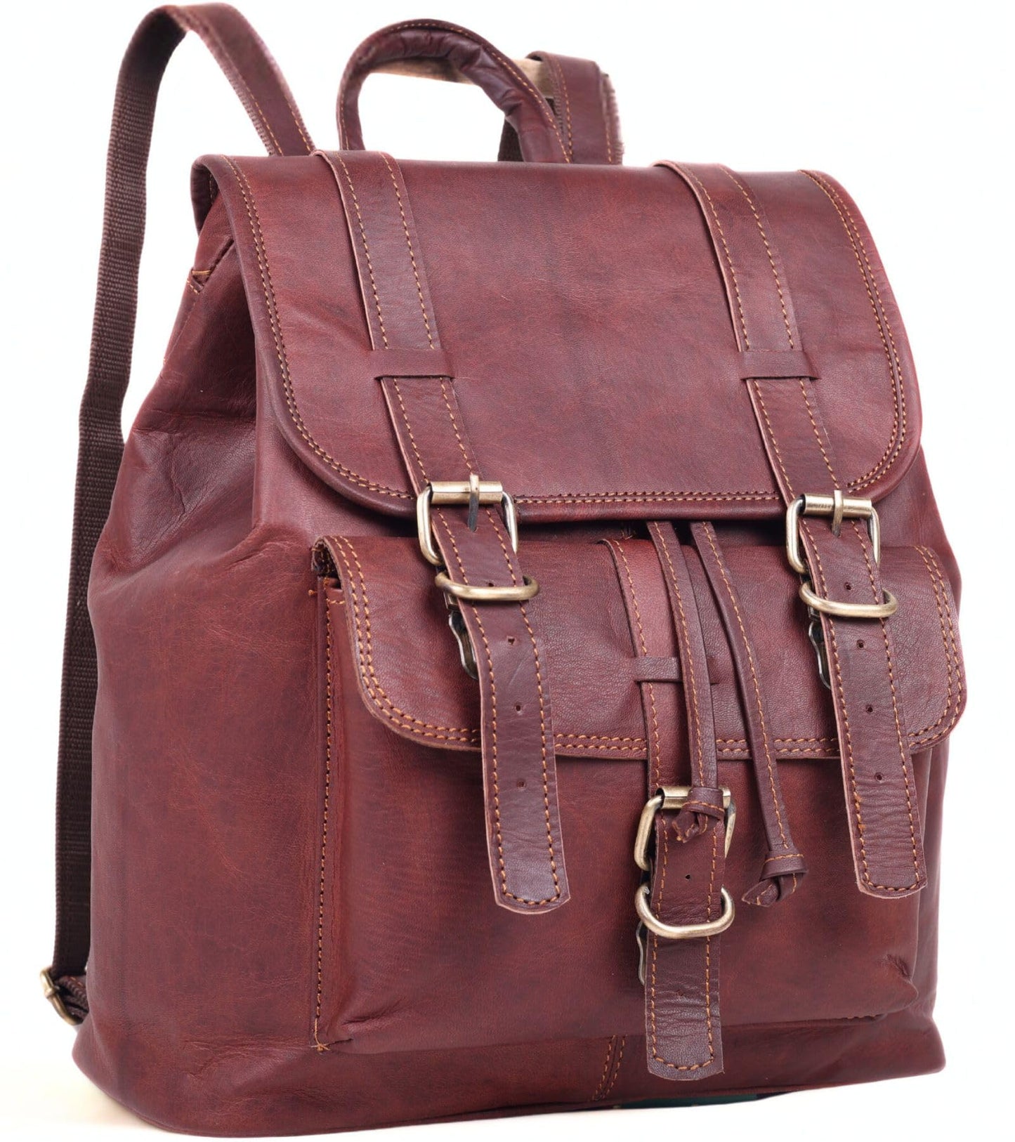 Lakshigo Womens Leather Backpack Purse – 14" Brown Vintage Genuine Leather Drawstring Rucksack Ladies Leather Bookbag for Work, Travel & Everyday Use (Brown)