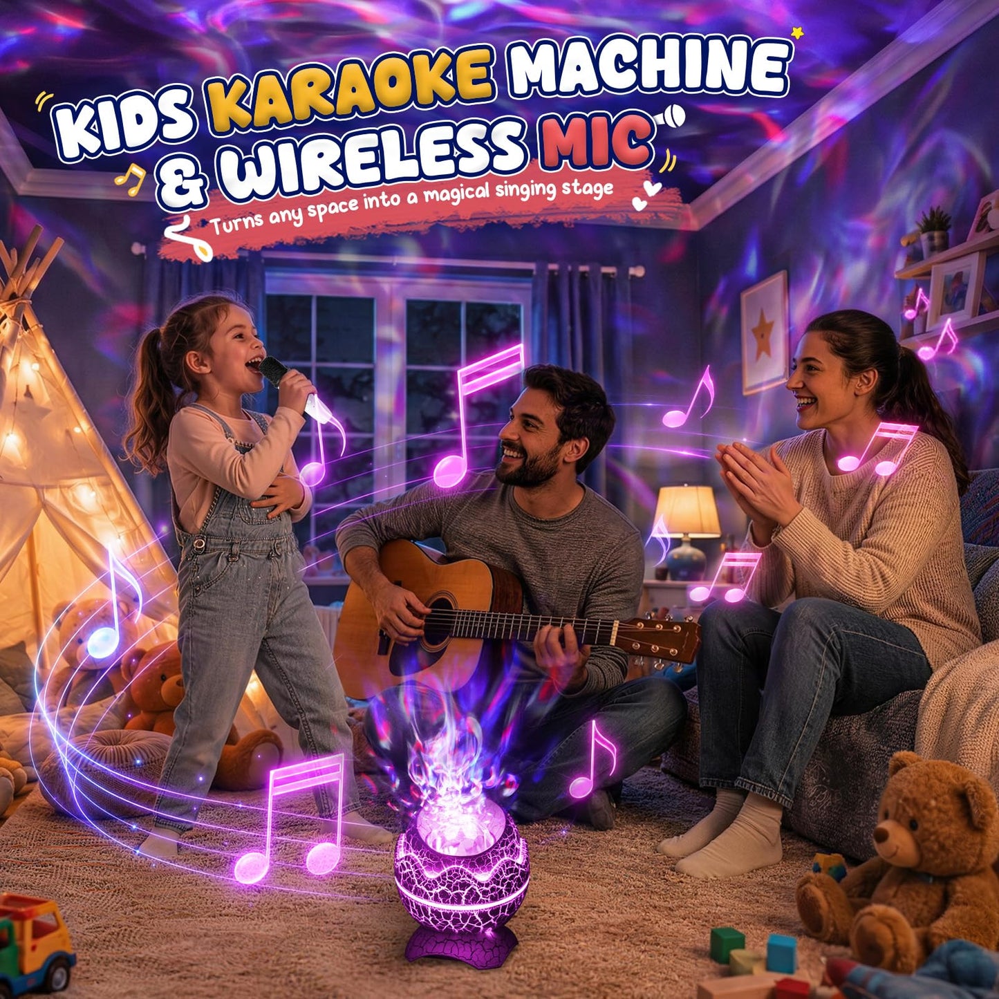 Rossetta Galaxy Projector Karaoke Machine for Kids, Rechargeable Star Projector with Wireless Microphone, Bluetooth Speaker, Night Light Projector for Bedroom, Christmas Birthday Gifts for Kids Teens