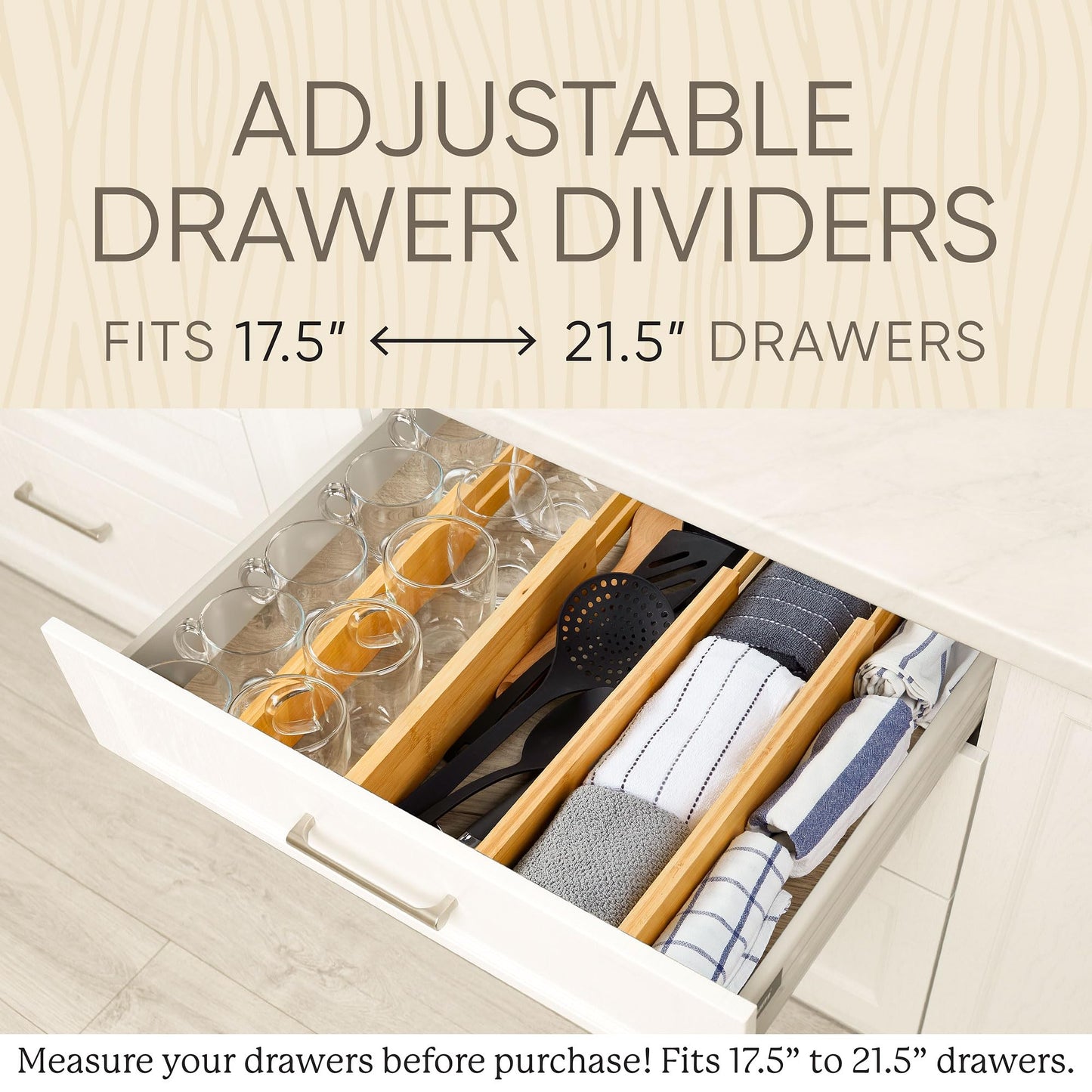 Night Tree Expandable Bamboo Drawer Dividers – drawer separators for Clothes, Kitchen Utensils, Bathroom, and Dresser Drawers (17.5" to 21.5")