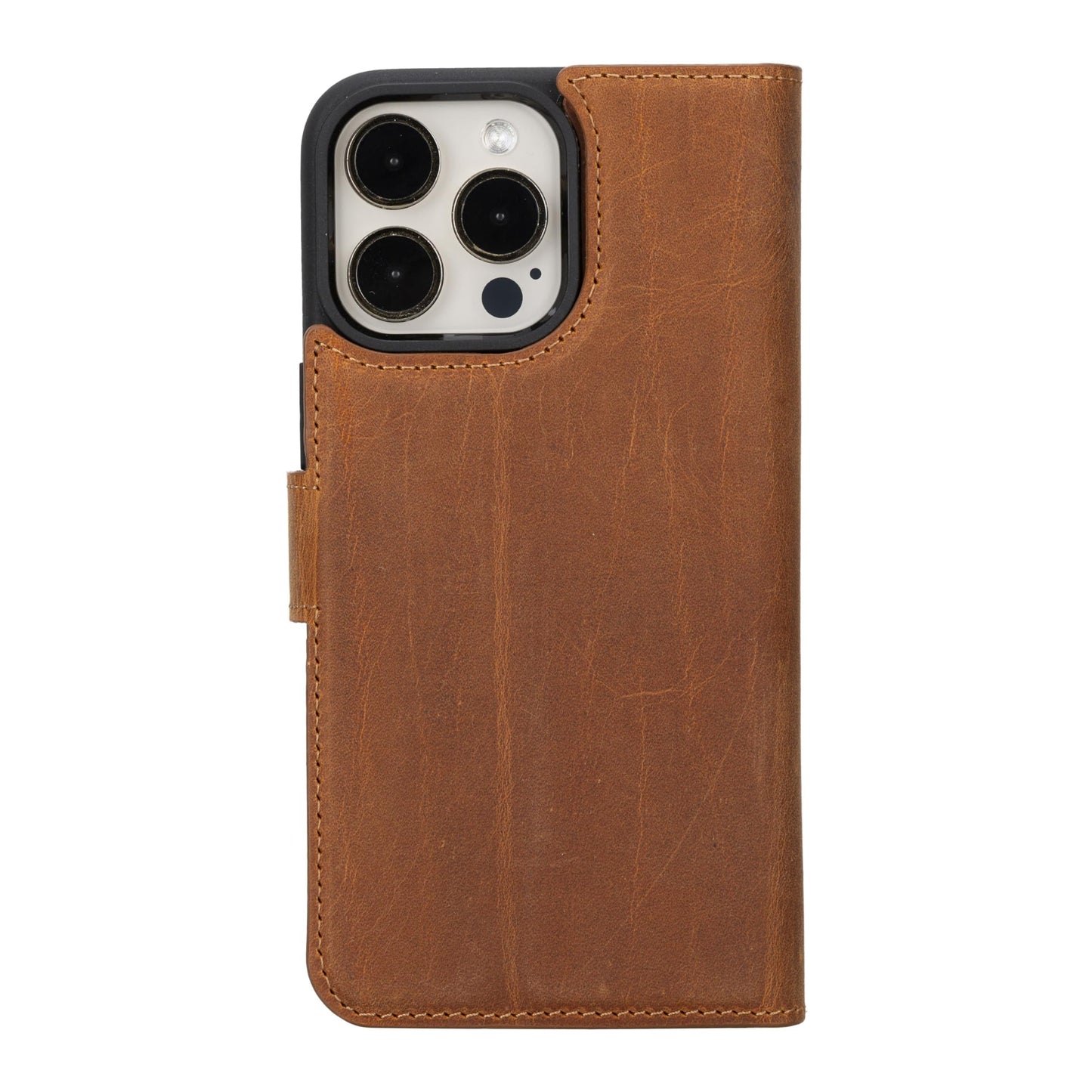VENOULT Detachable Wallet Case for iPhone 15 Pro MAX, 4 Card Holder Wallet, Man or Women Folio Cover, Compatible with Magsafe, RFID, Genuine Leather, Kick Stand (Almond Brown)
