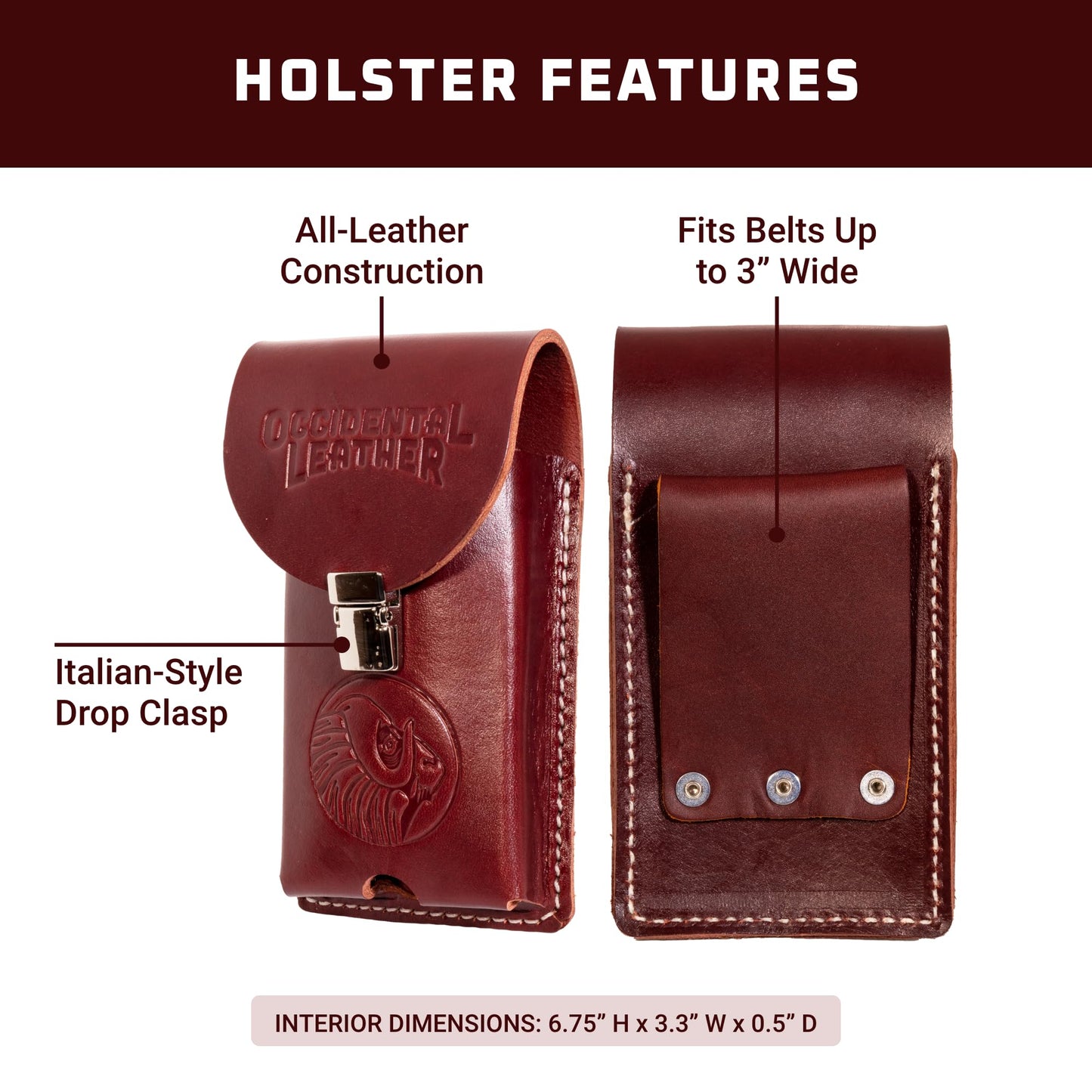 Occidental Leather XL Leather Phone Holster - Fits Up to a 3" Belt - Secure & Stylish - Flexible Carry - Made in USA