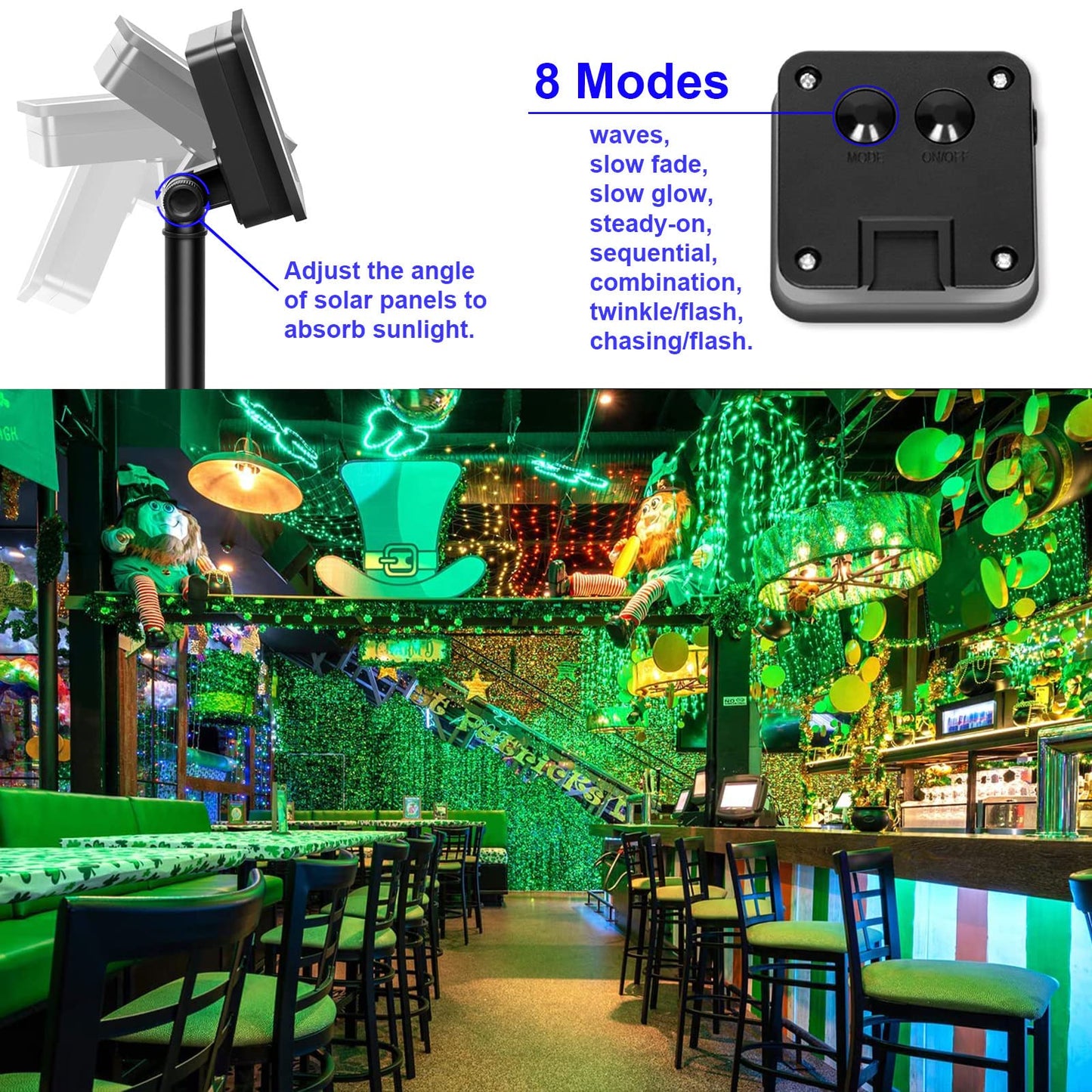 YAOZHOU Green Solar Fairy String Lights Outdoor, 2 Pack Each 100LED 8 Modes Copper Wire Lights Christmas Decorations IP67 Waterproof for Garden, Patio, Fence, Balcony
